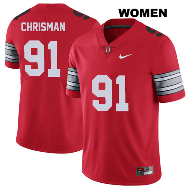 Ohio State Buckeyes Women's Drue Chrisman #91 Red Authentic Nike 2018 Spring Game College NCAA Stitched Football Jersey FV19T05GN